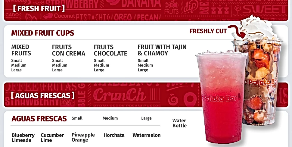 The Paleta Bar Menu - Ice Cream & Treats