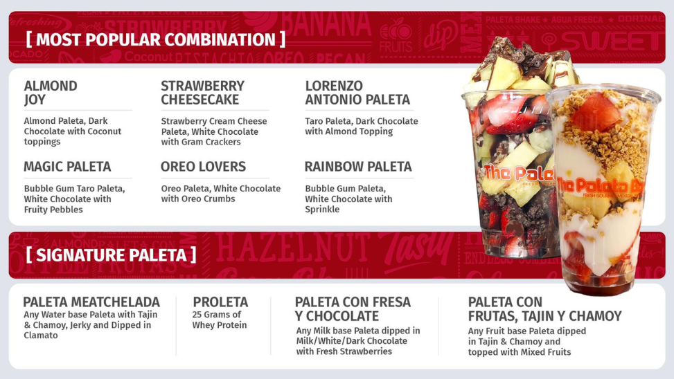 The Paleta Bar Menu - Specials